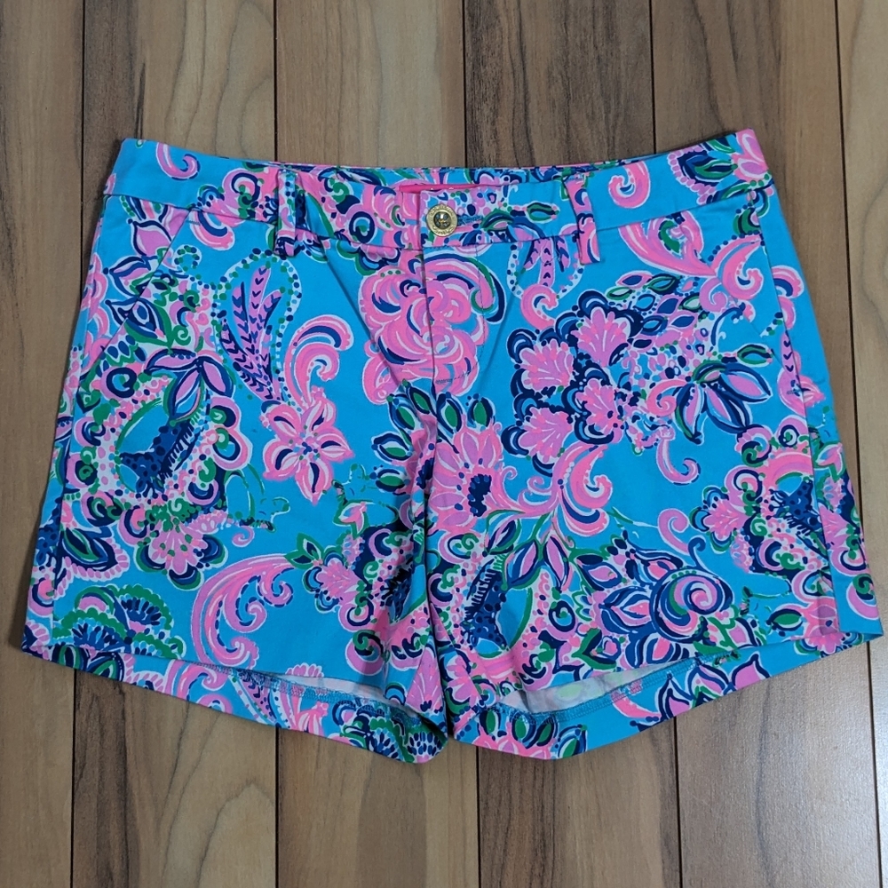 EUC! Lilly Pulitzer Callahan Stretch Shorts Blue Horizon Jungle Sunrise Size 4